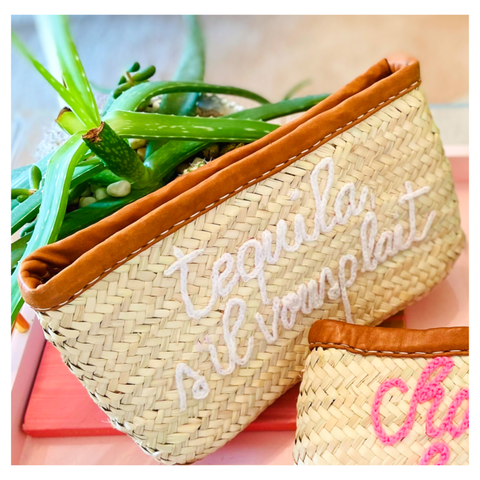 Marrakech Handmade Palm Leaf Oversized Clutch in Tequila or Champagne S’il Vous Plait