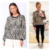 Taupe & Black Zebra Print Balloon Sleeve Sweater