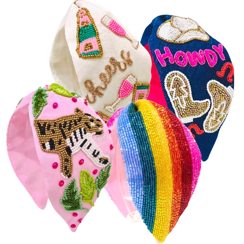 Hand Beaded Glass Bead Seed Top Knot Headbands