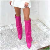 Pink Leather 3” Hidden BLOCK Heel Kayla Boots with Buckle Detail