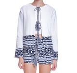 White & Navy Woven Contrast Jacket with Tassel Ties (Matching Shorts Sold Separately)