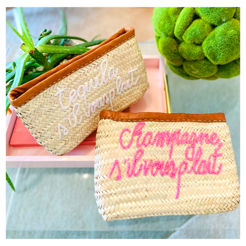 Marrakech Handmade Palm Leaf Oversized Clutch in Tequila or Champagne S’il Vous Plait