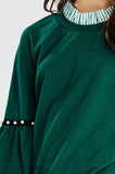 Green Contrast Layer Sweater with Ruffle and Pearl Accent Detail