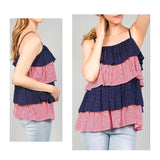 Red Stripe & Navy Dots Tiered Cami