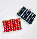 Red or Navy & Gold Textured Aztec Design Bags with Detachable Gold Chain