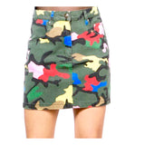 Multicolor Camo Denim Skirt