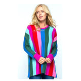 Pink Blue Green Rainbow Stripe Pique Knit Sweater