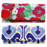 Handmade Fold-over 3D Floral & Blue Ikat Clutches