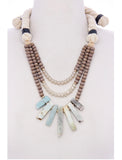 Multi Strand Natural Stone Wood & Rope Necklace