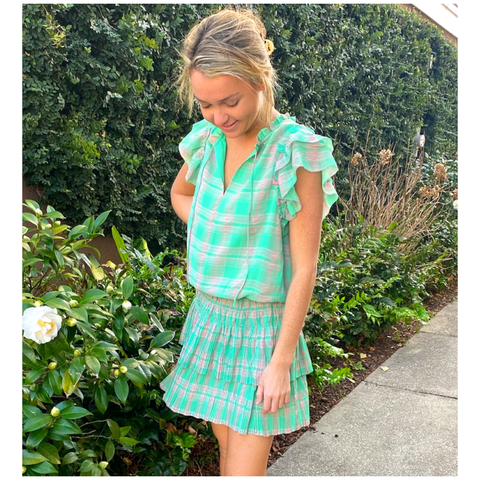 Green & Coral Smocked Layered Ruffle Cammie Dress