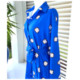 Royal Blue Retro Floral Belted Capri Dress