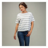 Grey Stripe Short Sleeve Tee with Self Tie Open Circle Back