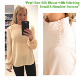 Pearl Silky Blouse with Sleeve & Collar Embroidery Stitching & Button Appliqués