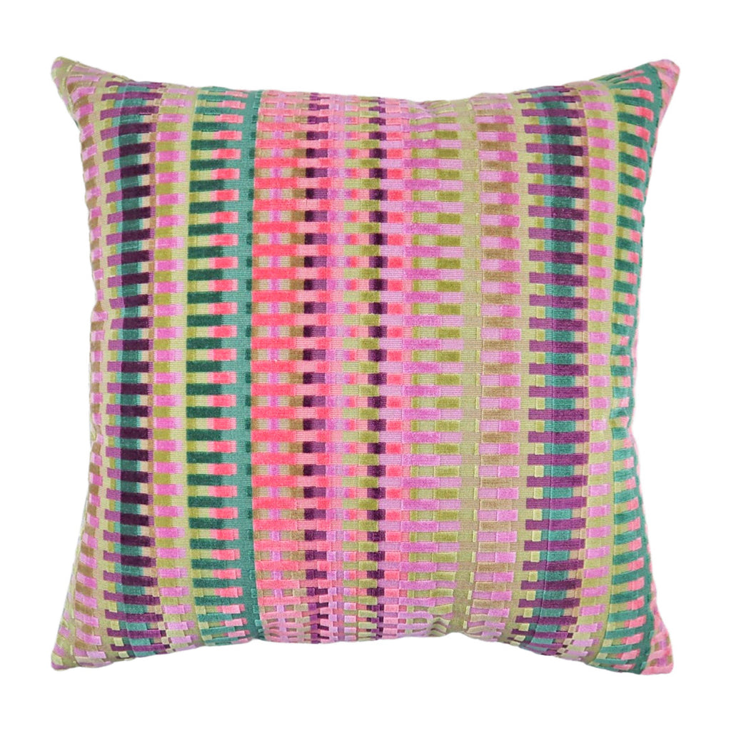 Handcrafted Velvet Pillows in Pink or Green Basketweave - James Ascher