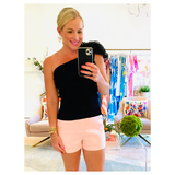 Black One Shoulder Flower Appliqué Top