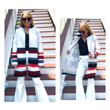 Ivory Coat with Textured Black Red & Garnet Stripes