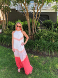 Coral White Halter Maxi with Back Tassel Tie