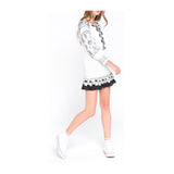 White & Black Embroidered Ruffle & Tassel Trim Smocked Skirt OR Top