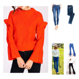 Tomato Red Ruffle Sweater with Flare Sleeves