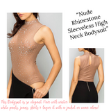 Nude Rhinestone Sleeveless High Neck Bodysuit