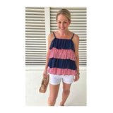 Red Stripe & Navy Dots Tiered Cami