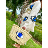 Handmade Moroccan Embroidered Eye Design French Market Basket Totes