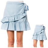 Chambray Ruffle Wrap Skirt