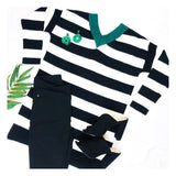 Black White & Green Color Block V Neck & Back Knit Tunic Sweater
