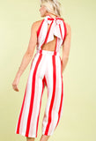 Red White Stripe Midi Halter Jumpsuit with Open Bow Back (just like the maxi but a jumpsuit)