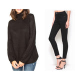 Black Turtleneck Sweater with Contrasting Top & Bottom & Optional Drawstring Waist