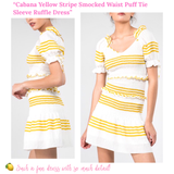 Cabana Yellow Stripe Smocked Waist Puff Tie Sleeve Ruffle Dress