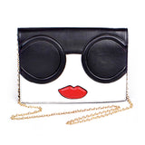 Black & White Too Cool Lips Clutch with Detachable Gold Chain