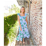 Smocked Cotton Chinoiserie Palm Dress
