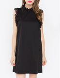 Black Sleeveless Dress with Flutter Lace Trim