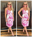 Brightest White & Vibrant Fuchsia Floral Wrap Dress