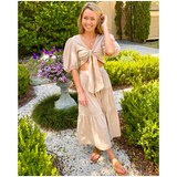 Linen Blend Puff Sleeve Athena Skirt Set (sold together)