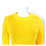 Canary Yellow Open Knit Puff Sleeve Sweater