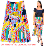 Cotton Ruffle Trim Fishy Maxi Skirt