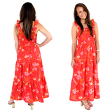 Orange & Pink Smocked Vintage Floral Off or On the Shoulder Floridian Dress
