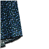 Blue on Black Floral Blueberry Skirt with Lace Trim