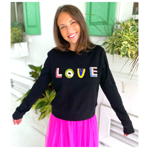 Black Bead Embroidered LOVE Sweatshirt