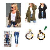 Black OR Olive Balloon Sleeve Open Front Ribbed Knit Cardigan