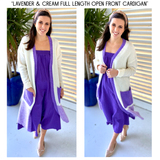 Lavender & Cream Full Length Open Front Cardigan