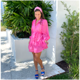 Pink Lantern Sleeve Cleo dress with Optional Belt