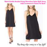 Black Sleeveless Shift Dress with Grommets & Tassel Tie Back