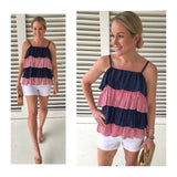 Red Stripe & Navy Dots Tiered Cami