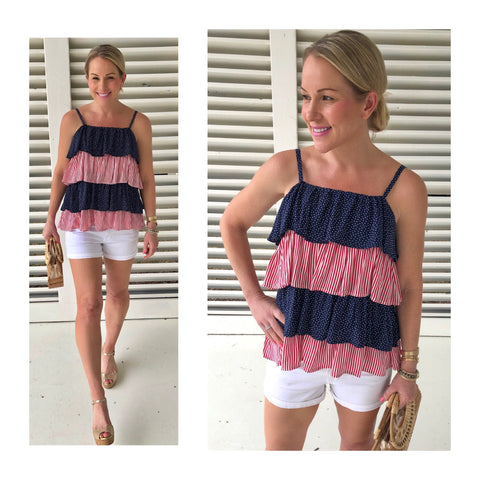 Red Stripe & Navy Dots Tiered Cami