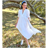 White Ribbon Sleeve Textured Olivia Dress