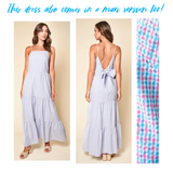 Pink & Blue Seeesucker Gingham Flutter Sleeve Dress with Bustier Bodice & Front Pleat