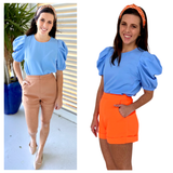 Bright Coral Orange OR Brushed Tan High Waisted Dressy Shorts